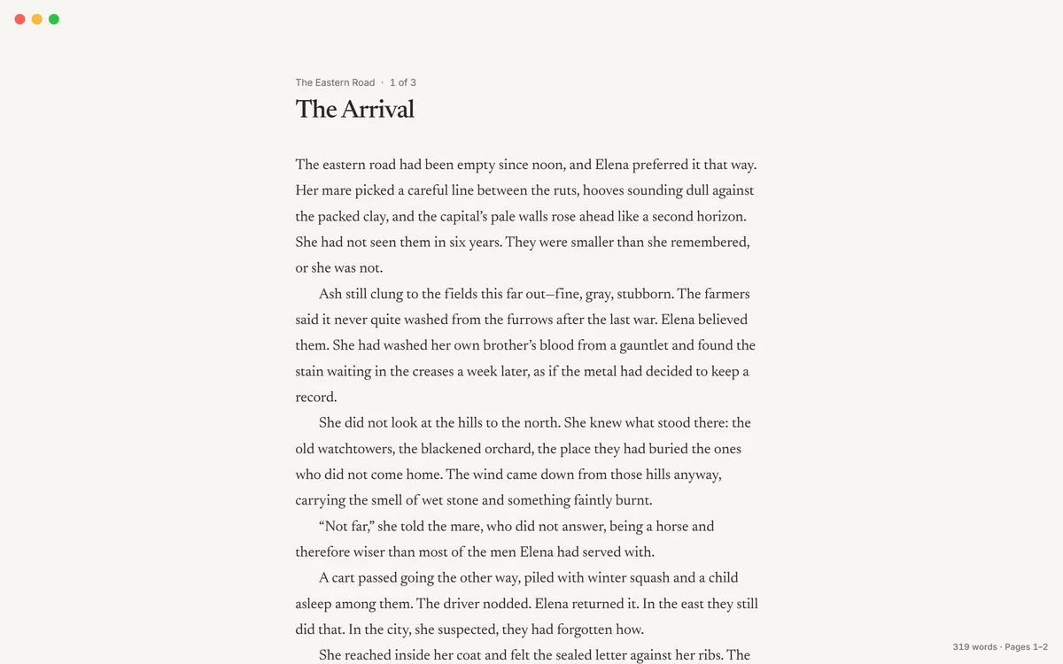 The same scene in Focus Mode: only the page, without the toolbar or the panels