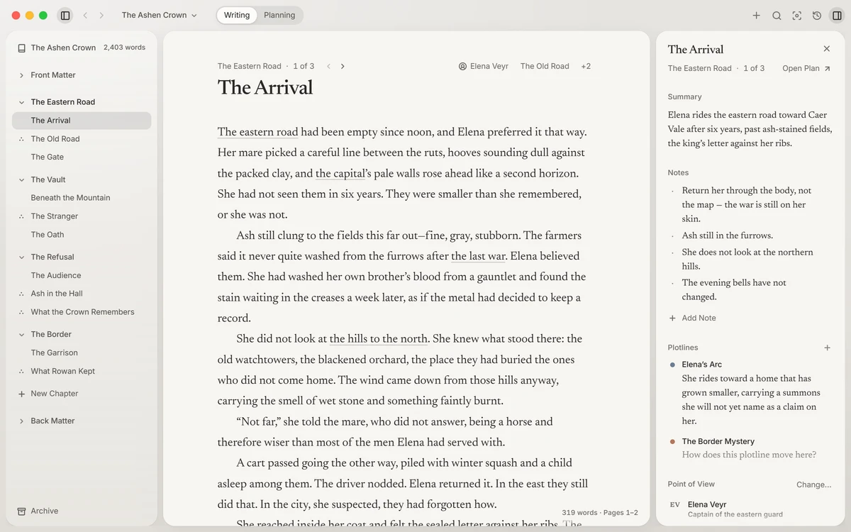 Asterysm: a scene being written, with its plan beside it